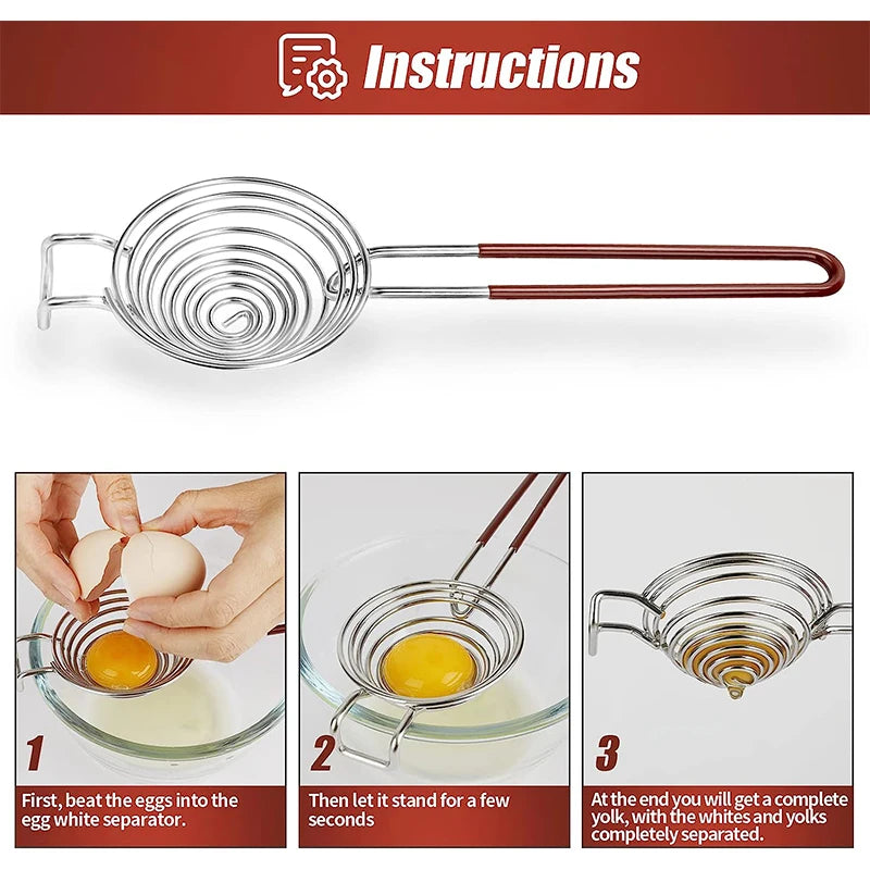 Stainless Steel Egg Separator with Long Handle, Egg Yolk and White Divider
