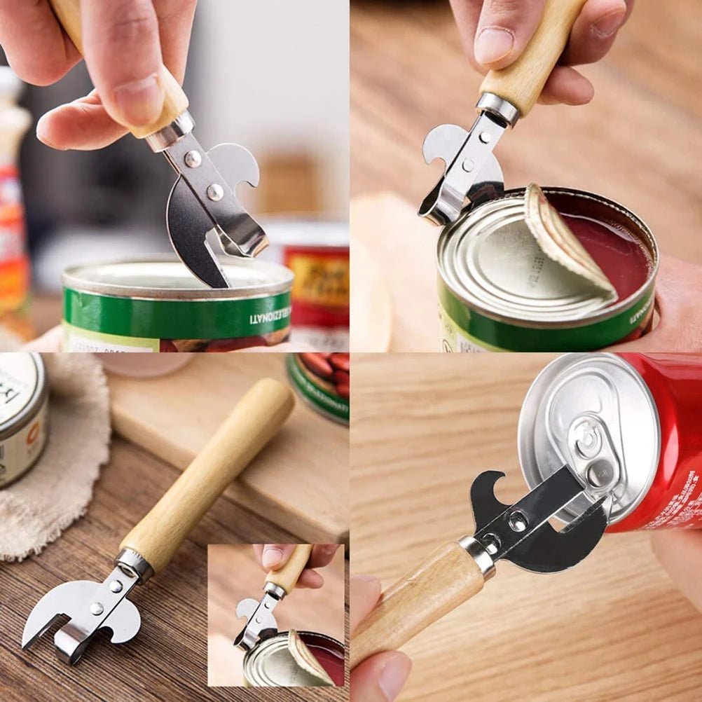 Stainless Steel Can and Bottle Opener with Wooden Handle