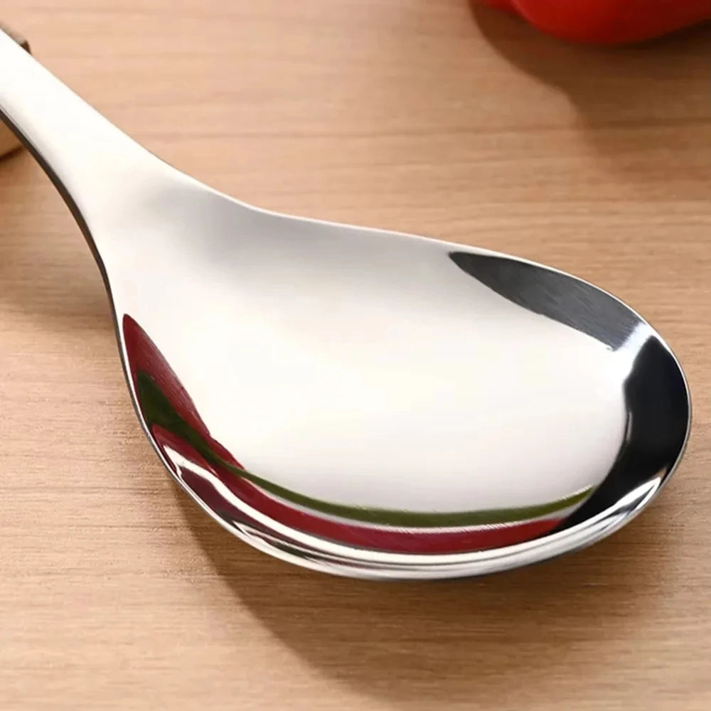 22cm Stainless Steel Rice Spoon Heat-Resistant Rice Shovel Spoon With Wooden Handle Non-Stick Spatula Rice Cooker Kitchen Tools