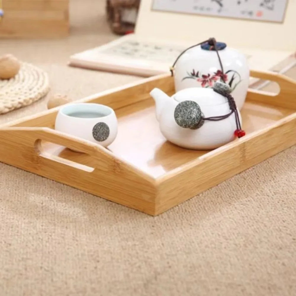Wooden Rectangular Storage Tray, Serving Plate for Cups, Fruit and Snacks, 6 Sizes