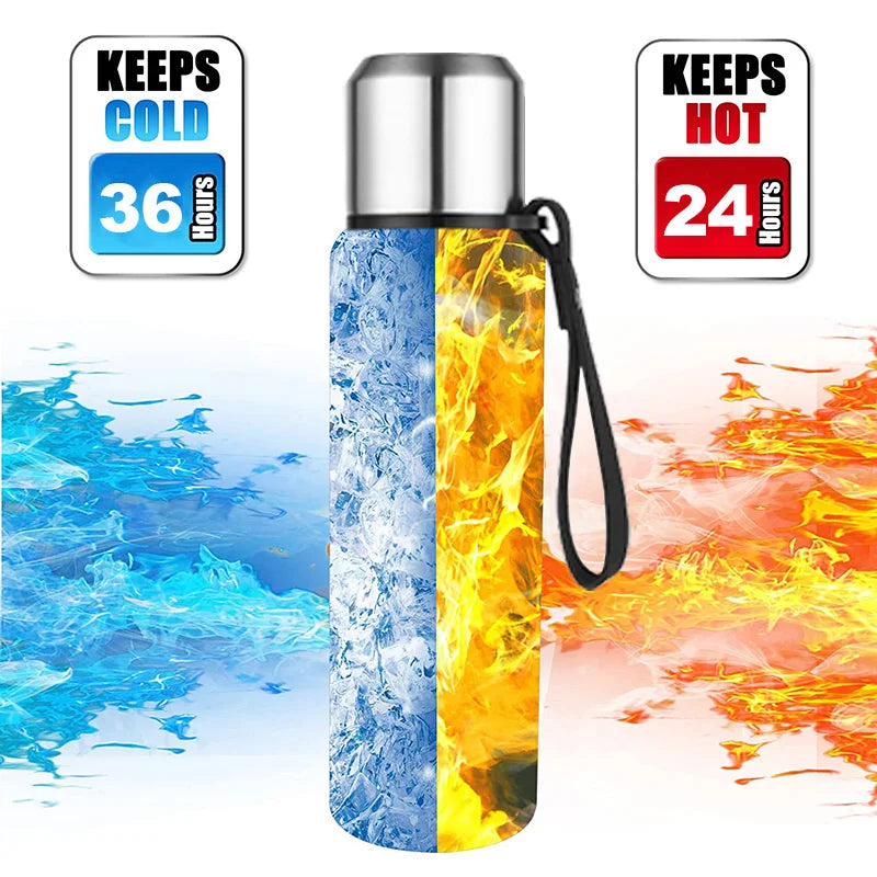 Stainless Steel Vacuum Flask Thermos with Rope, Insulated Bottle, 500 to 1500 ml