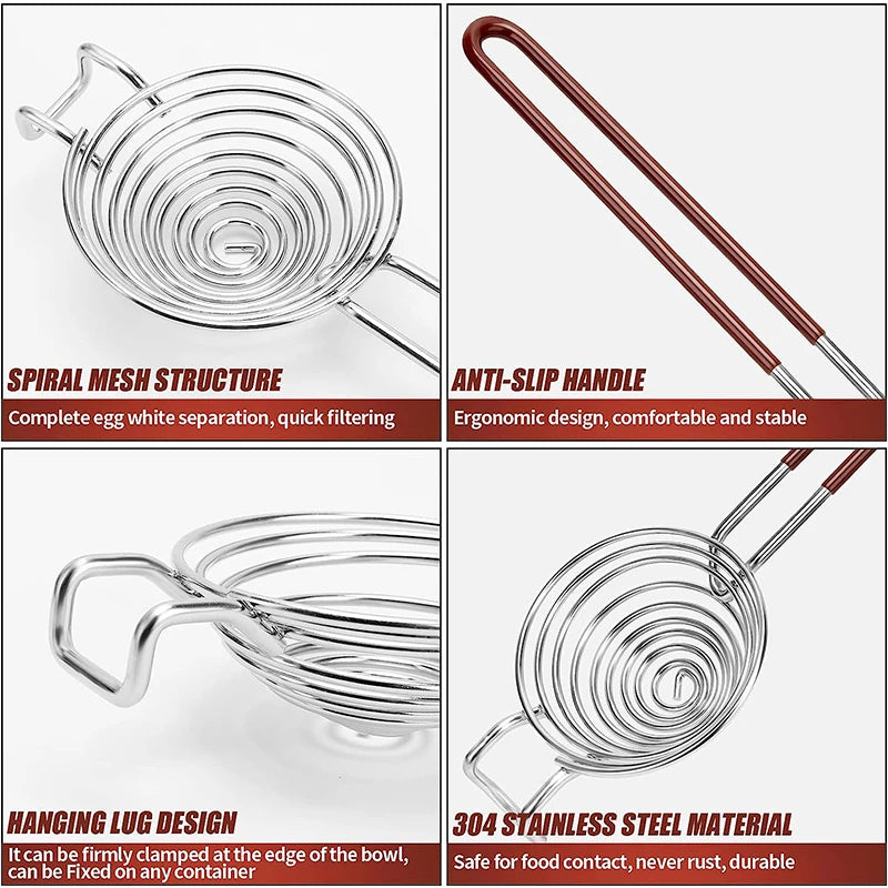 Stainless Steel Egg Separator with Long Handle, Egg Yolk and White Divider