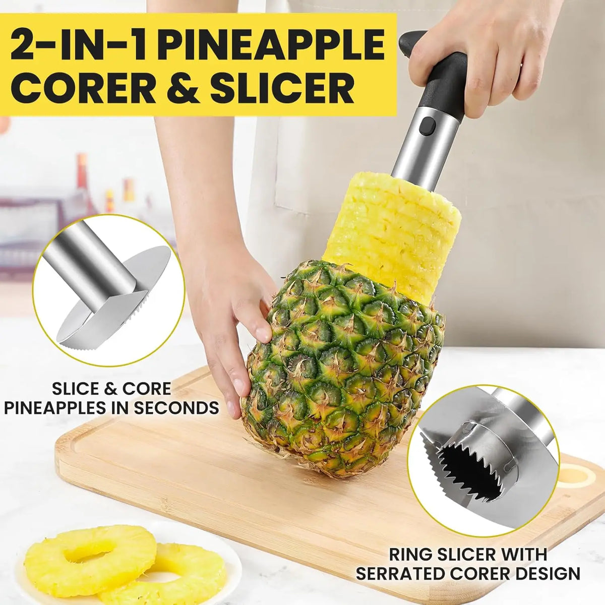 Pineapple Corer and Slicer Tool - Sharp Pineapple Cutter with Serrated Tips Easy to Use and Clean - Stainless Steel Core Remover