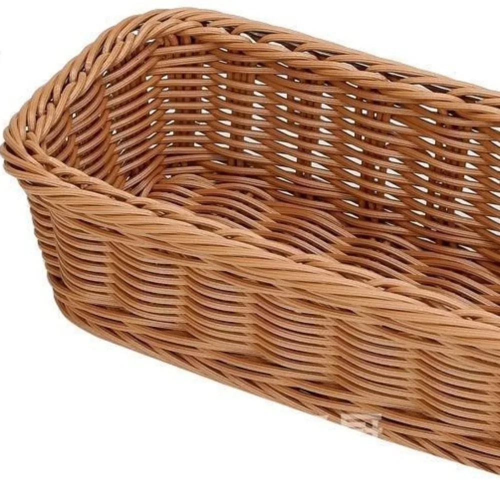 Faux Rattan Plastic Storage Basket Tray, Bread and Fruit Serving Basket, 3 Sizes
