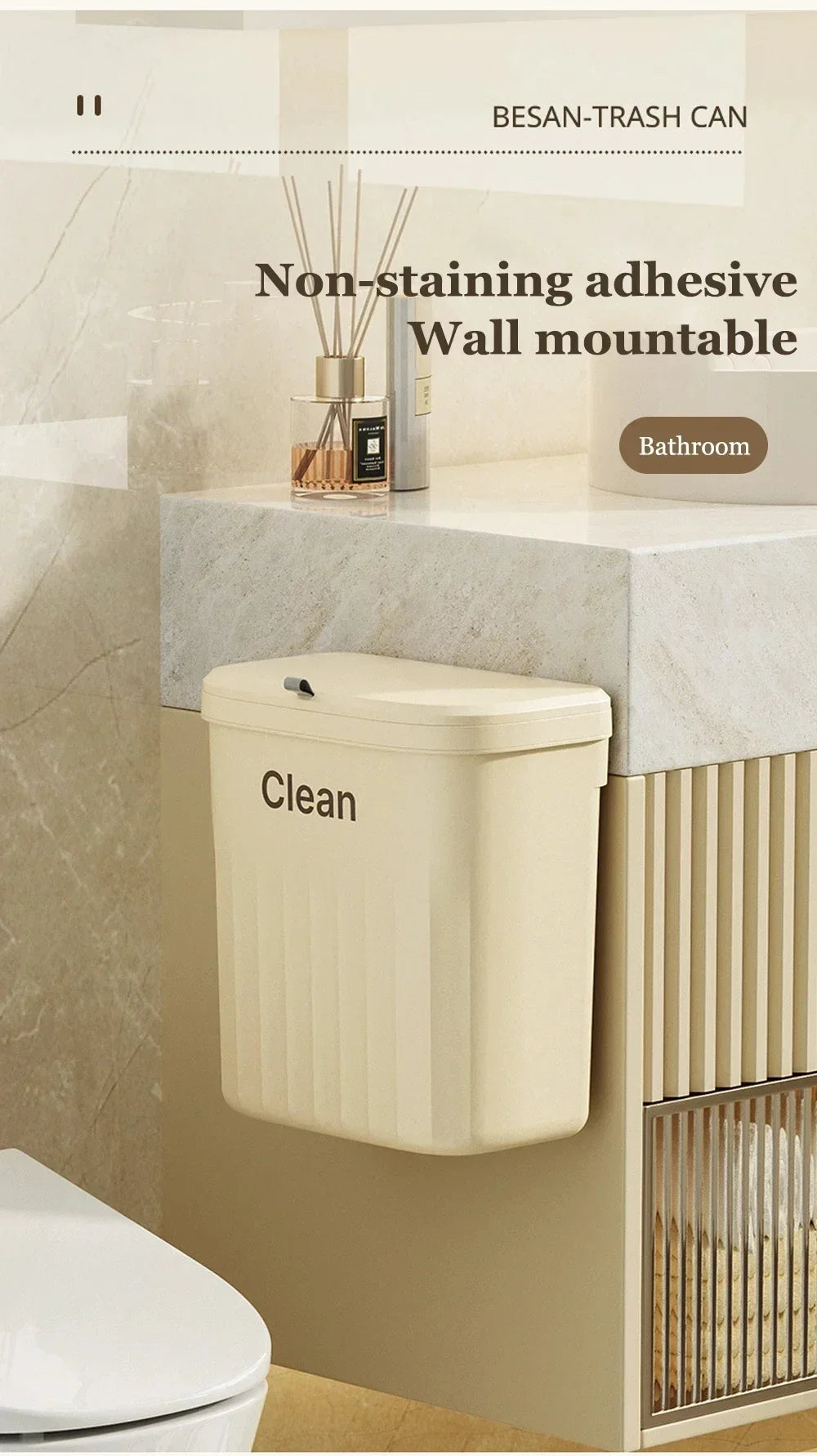 Wall-Mounted Kitchen Waste Bin with Lid, 8.5L or 12L