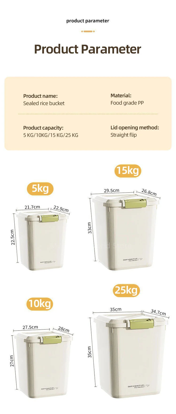 Airtight Rice Storage Container with Measuring Cup, 5kg or 10kg