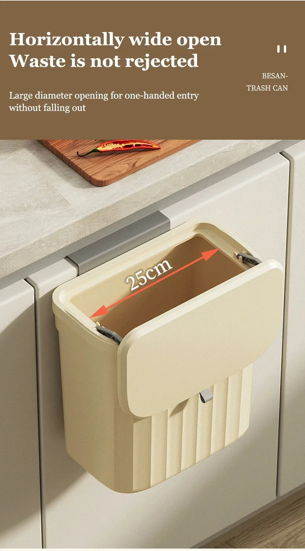 Wall-Mounted Kitchen Waste Bin with Lid, 8.5L or 12L