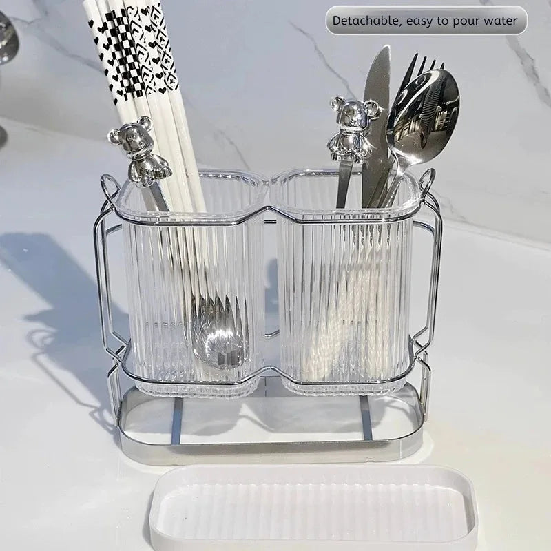 Wall-Mounted Kitchen Utensil Drying Rack and Cutlery Holder with Removable Water Tray, 3 Styles