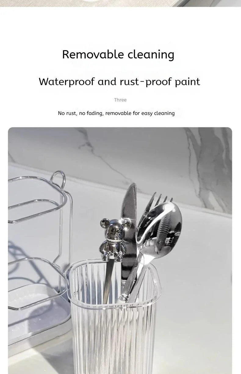 Wall-Mounted Kitchen Utensil Drying Rack and Cutlery Holder with Removable Water Tray, 3 Styles