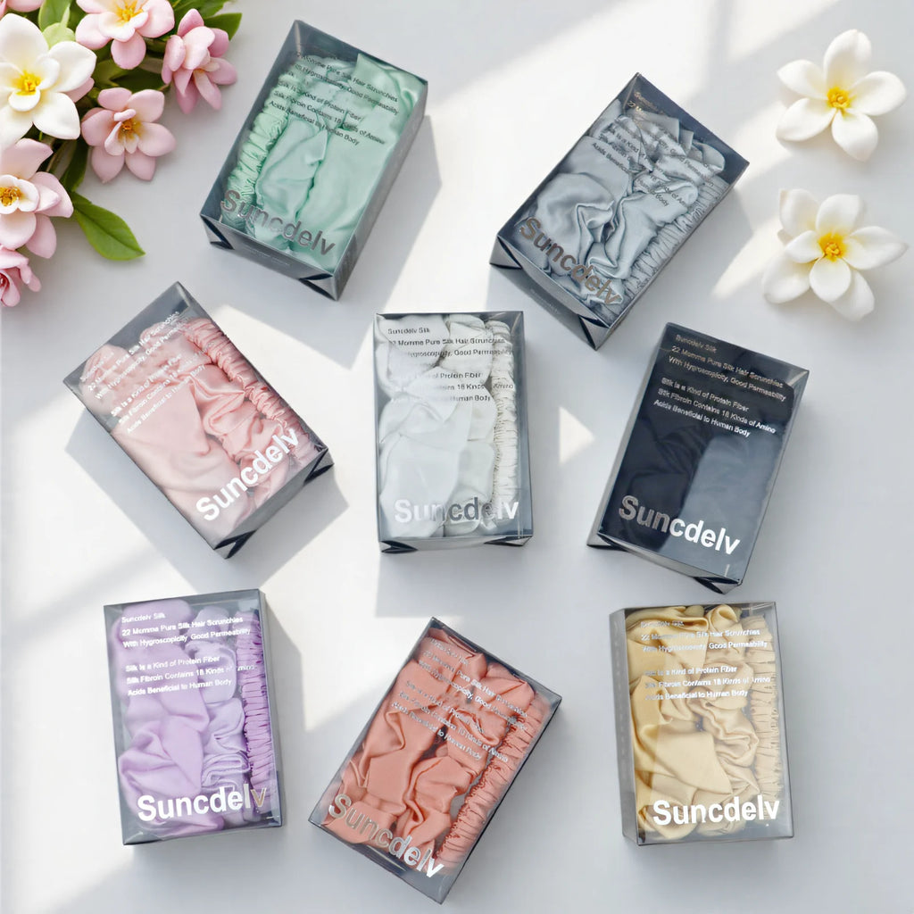 Silk Hair Scrunchies Set of 3, Widths 1cm, 2cm and 3cm
