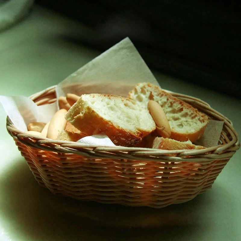 8/20Pcs Wicker Bread Baskets, Handwoven Oval Plastic Basket, Tabletop Fruit Vegetables Food Serving Basket for Home, Kitchen