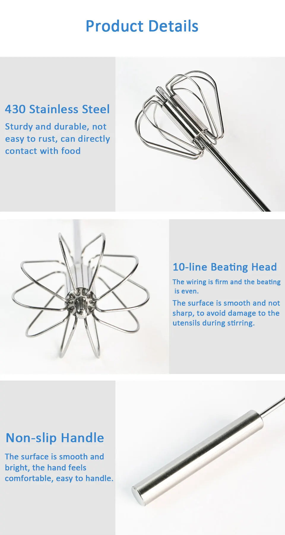 Semi-Automatic Stainless Steel Hand Whisk, Push Action