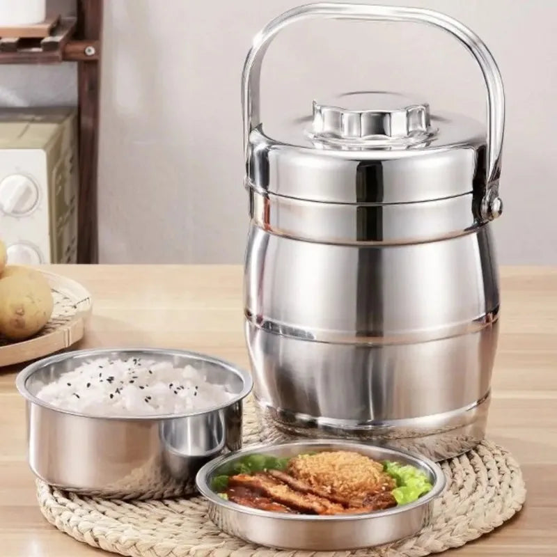 Stainless Steel Insulated Food Jar with Foldable Handle, Leakproof Lunch Box, 1.6, 2.2 or 3 L