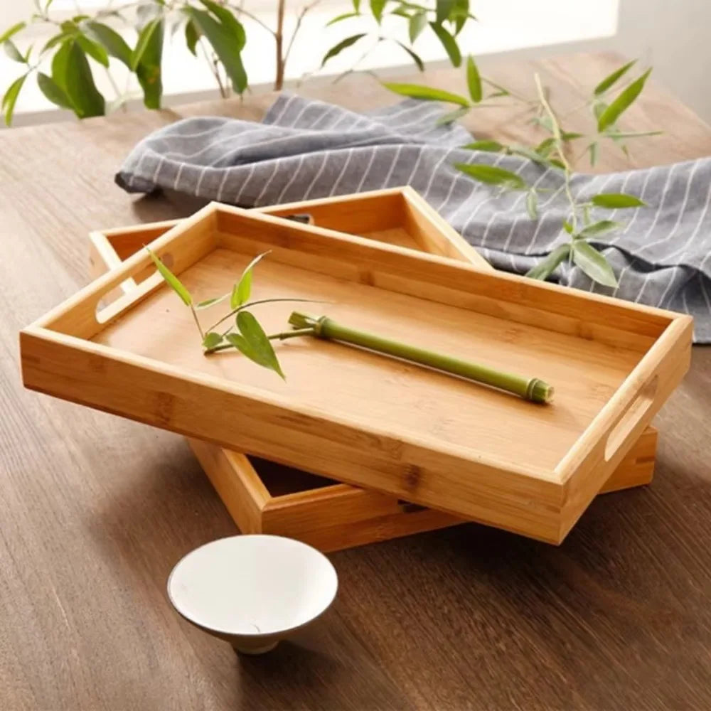 Wooden Rectangular Storage Tray, Serving Plate for Cups, Fruit and Snacks, 6 Sizes