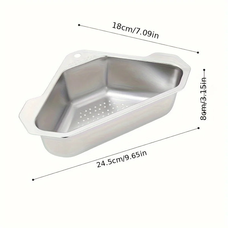 Stainless Steel Triangular Sink Strainer Basket, Silver or Black