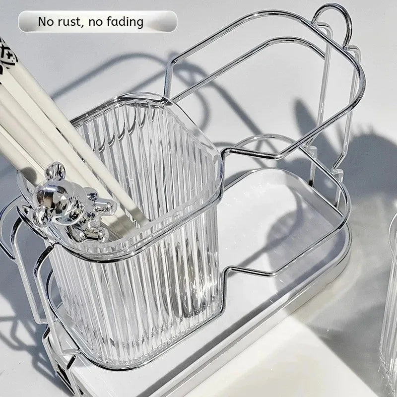 Wall-Mounted Kitchen Utensil Drying Rack and Cutlery Holder with Removable Water Tray, 3 Styles