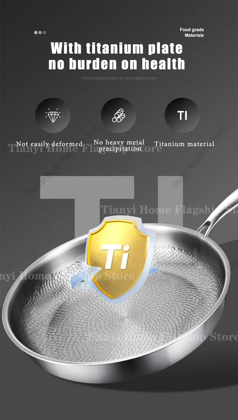 Titanium-Coated Stainless Steel Frying Pan, 22 to 30cm, Gas and Induction