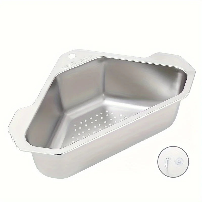 Stainless Steel Triangular Sink Strainer Basket, Silver or Black