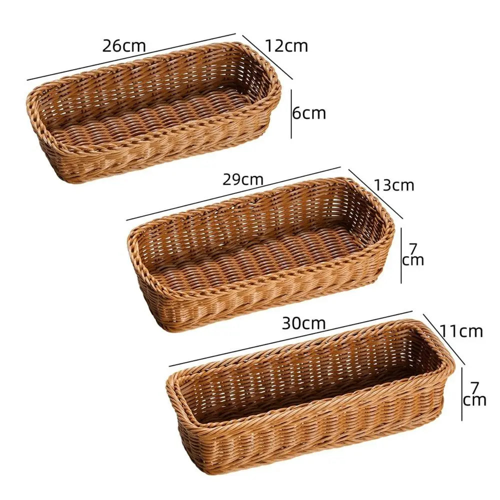 Faux Rattan Plastic Storage Basket Tray, Bread and Fruit Serving Basket, 3 Sizes