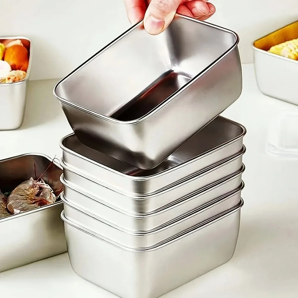 6-Piece Stainless Steel Food Container Set, Leakproof and Stackable