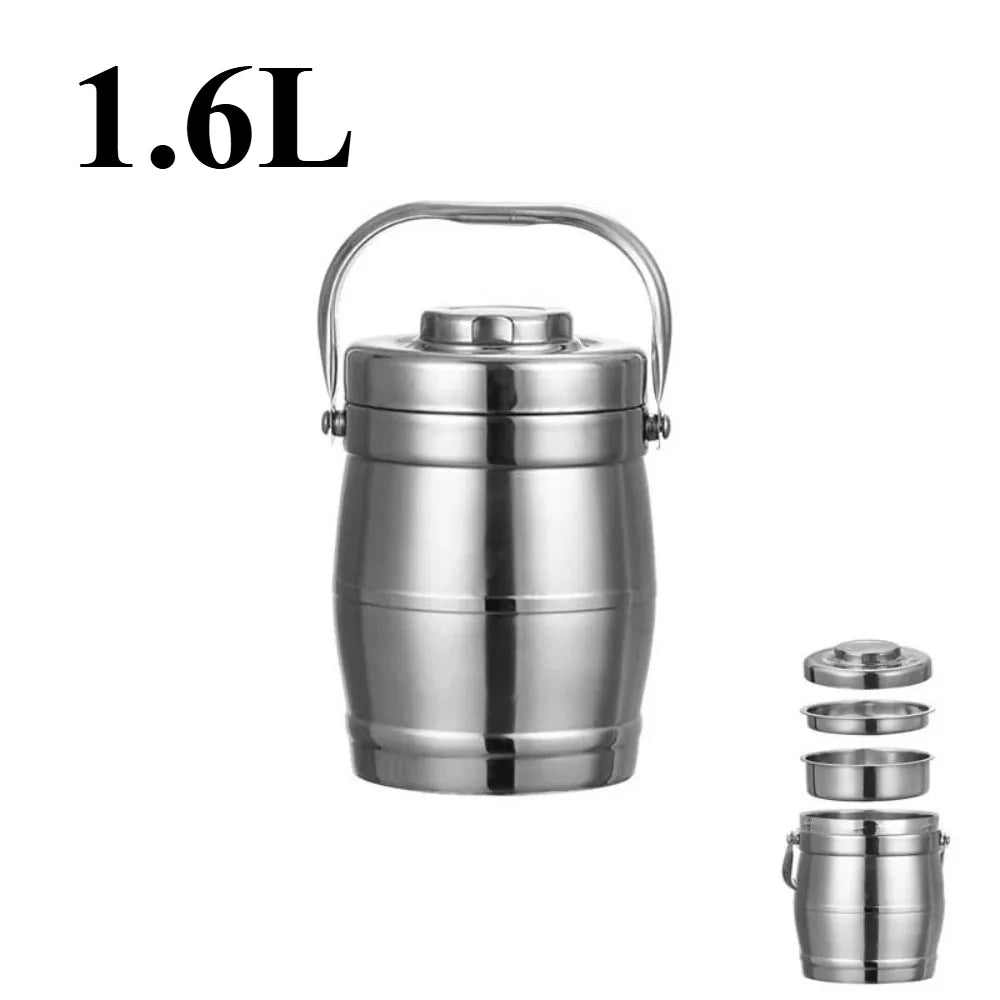 Stainless Steel Insulated Food Jar with Foldable Handle, Leakproof Lunch Box, 1.6, 2.2 or 3 L