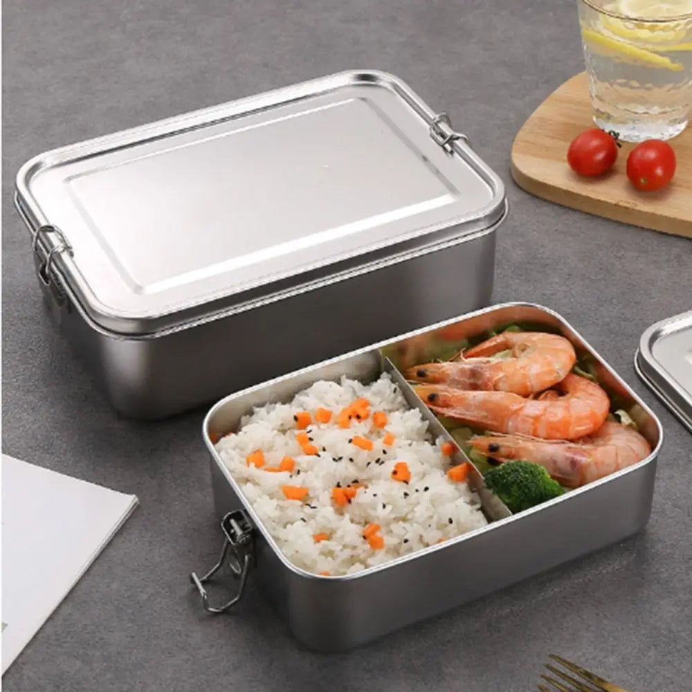 Stainless Steel Square Bento Box with Lid, Leak-Proof Lunch Container, 550 to 2400 ml