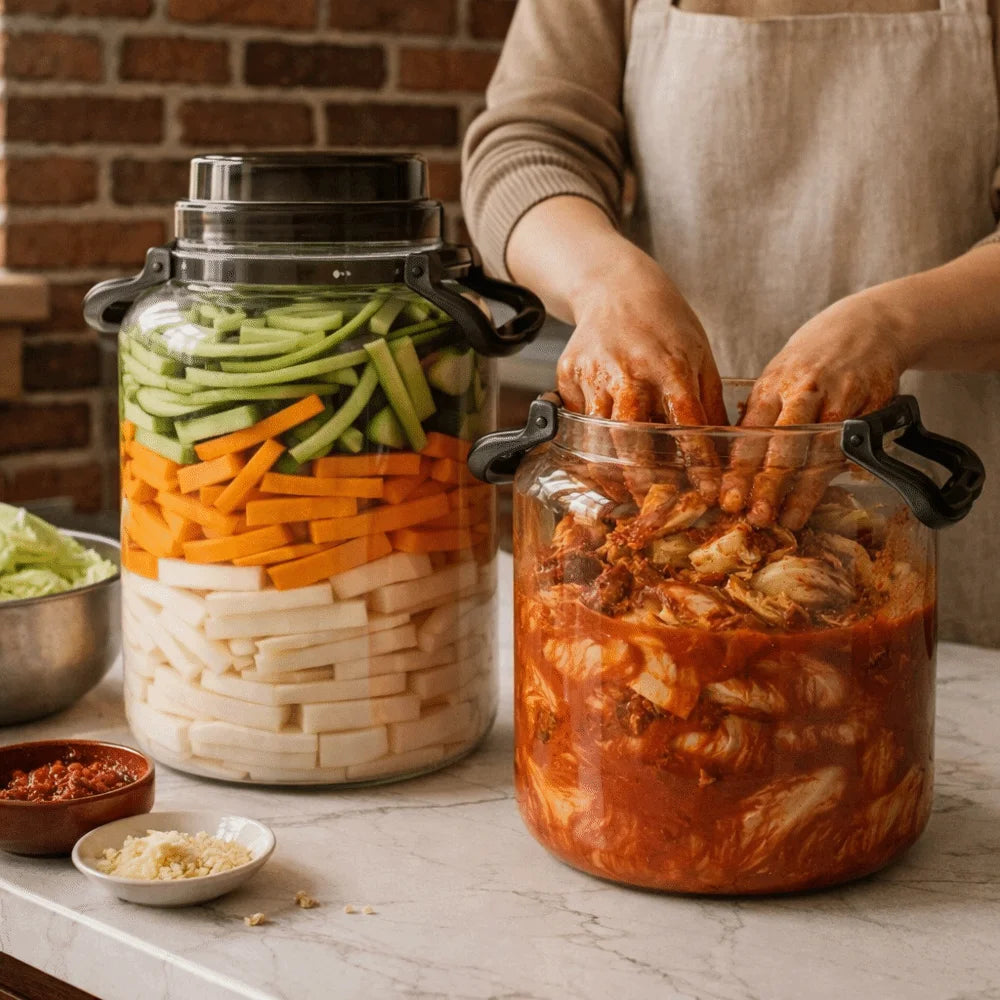 Large Capacity Pickle Jars With Lids Food Grade Sealed Airtight Storage Pitcher Leak-Proof With Handle Hermetic Food Box