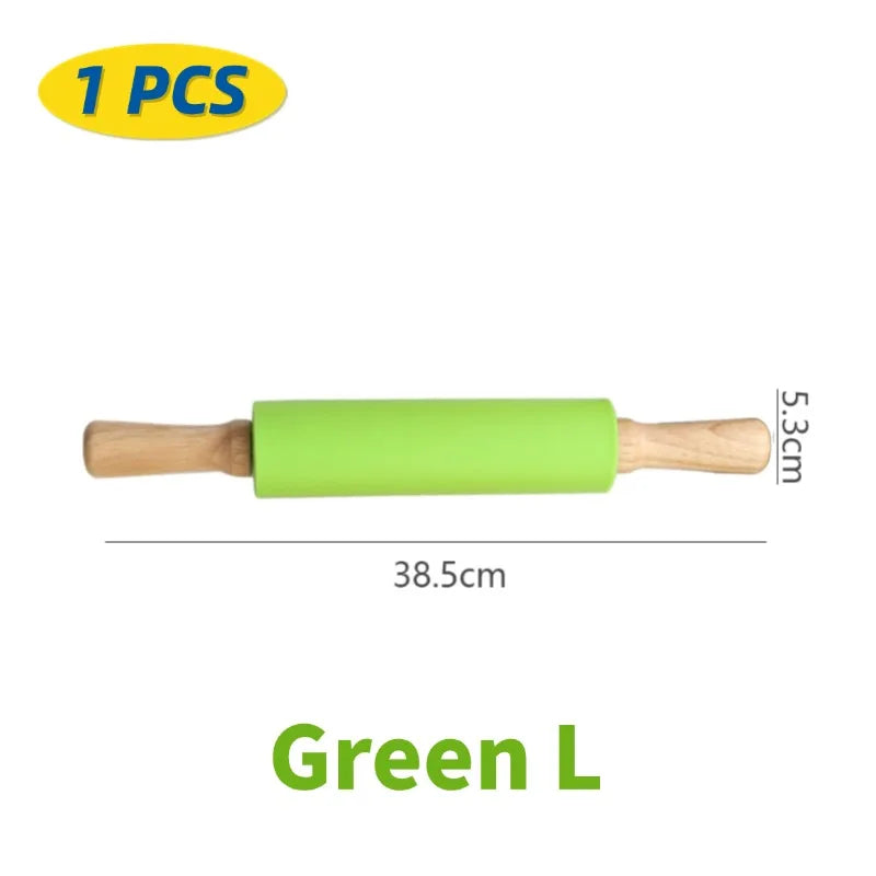 Silicone Rolling Pin with Wooden Handle, Non-Stick, 1 or 4 Pack
