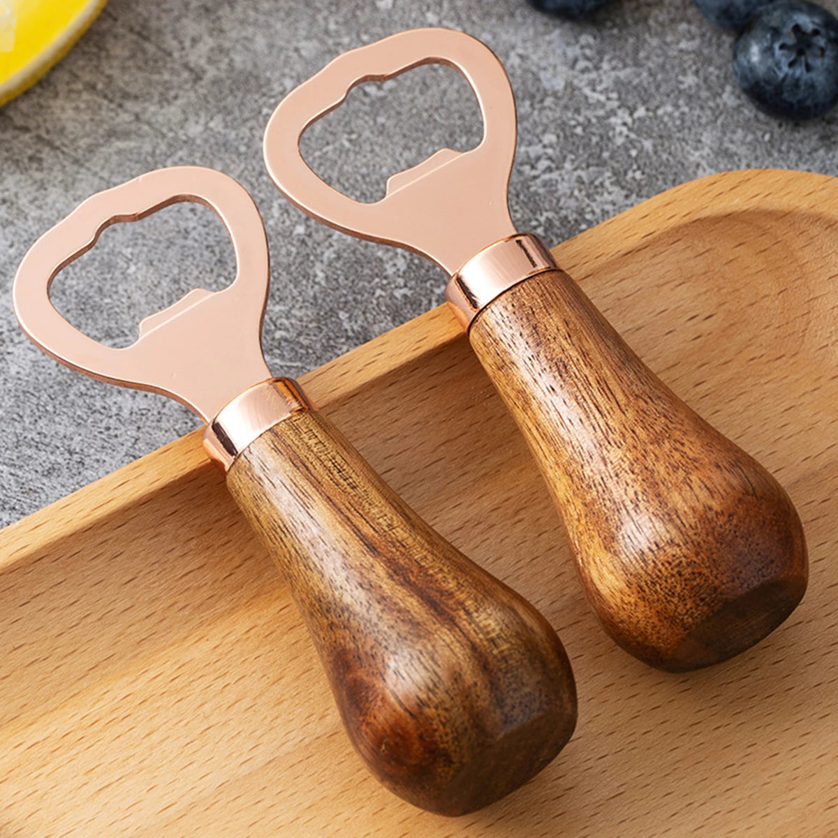 Acacia Wood Handle Bottle Opener, Stainless Steel