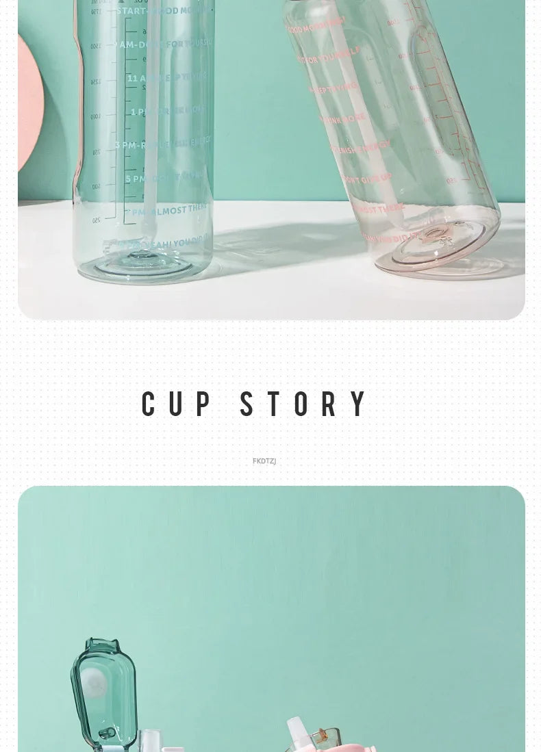 2 L Plastic Water Bottle with Straw and Time Markers, Sports Bottle, 5 Colours