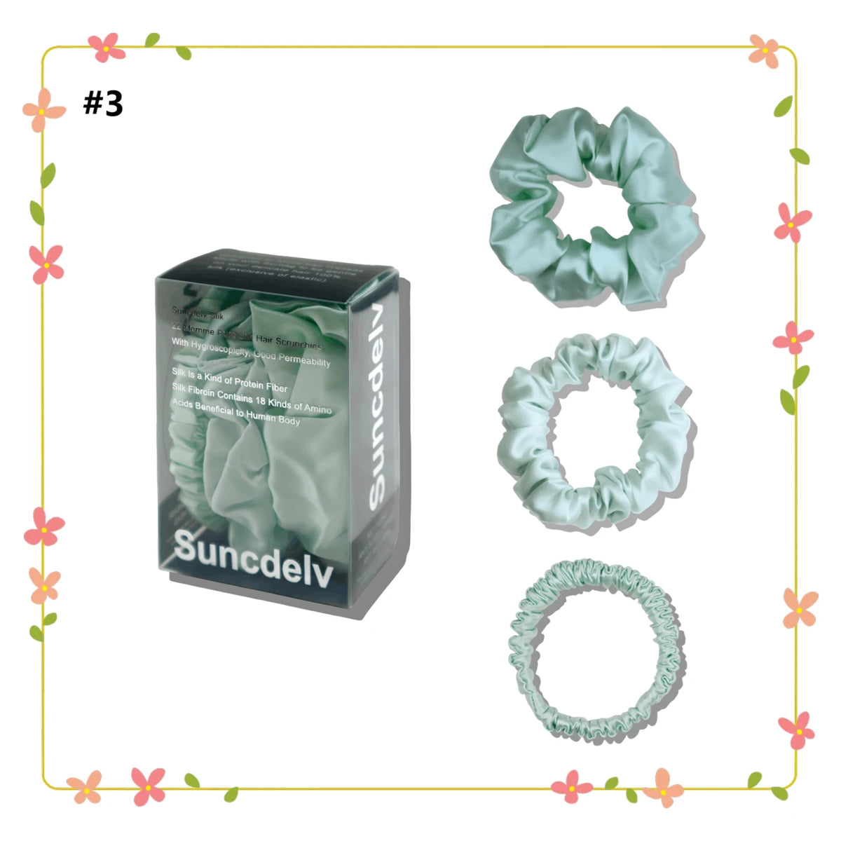 Silk Hair Scrunchies Set of 3, Widths 1cm, 2cm and 3cm