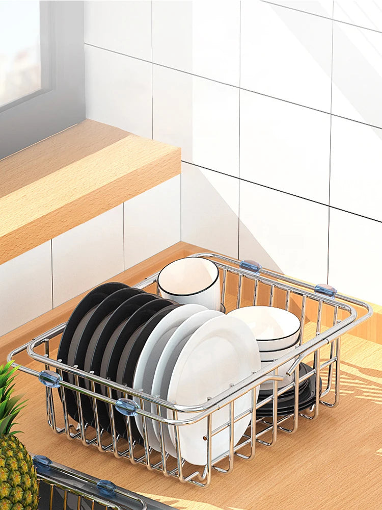 Telescopic Stainless Steel Dish Drying Rack for Over the Sink