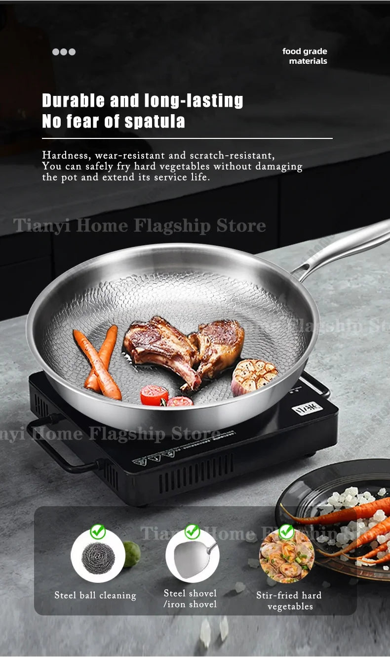 Titanium-Coated Stainless Steel Frying Pan, 22 to 30cm, Gas and Induction