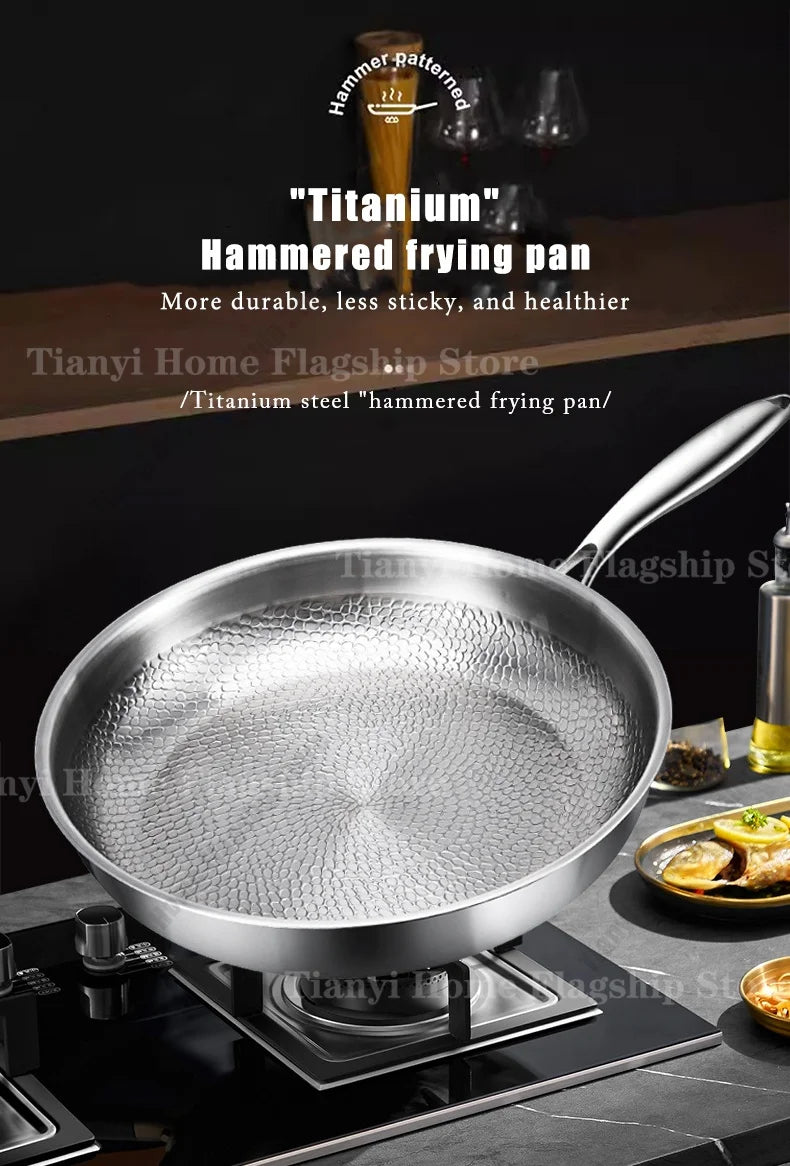Titanium-Coated Stainless Steel Frying Pan, 22 to 30cm, Gas and Induction