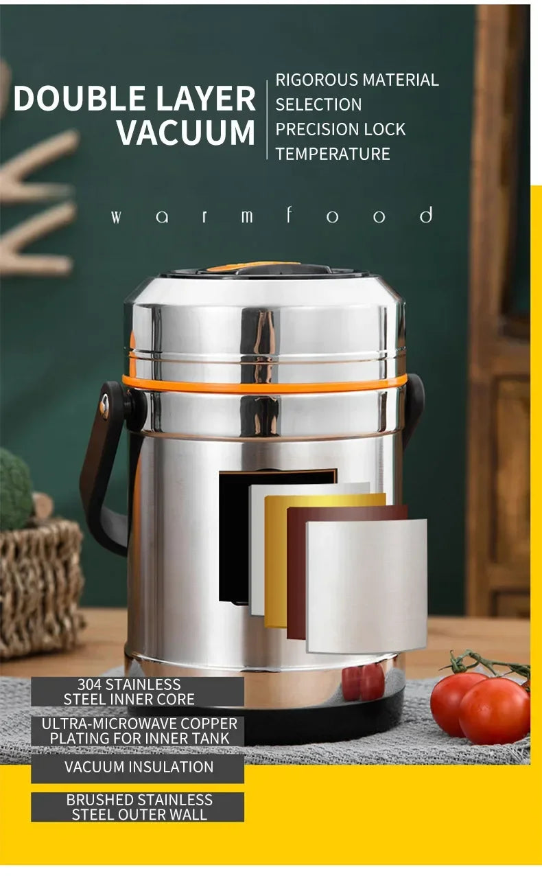 Stainless Steel Insulated Lunch Box, 3 Tier Bento Food Carrier, 1.5 L, 2 L or 2.5 L