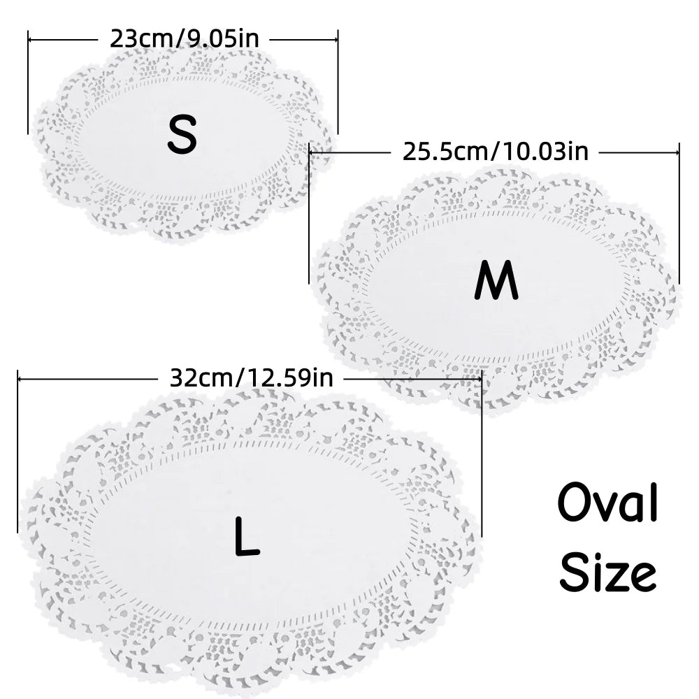 Paper Doilies, Round, Oval or Rectangular, 50 or 100 Pack