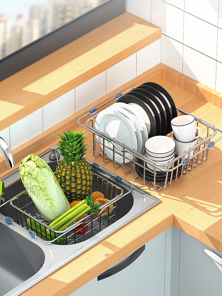 Telescopic Stainless Steel Dish Drying Rack for Over the Sink