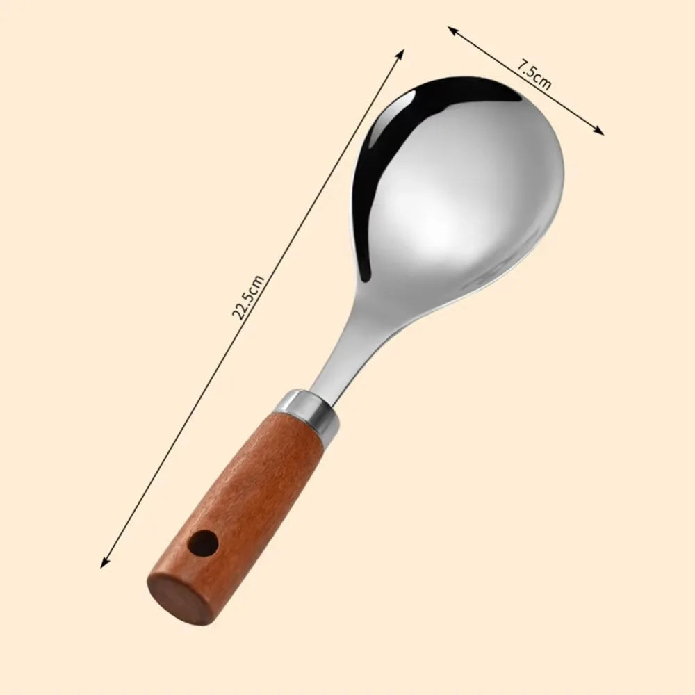 22cm Stainless Steel Rice Spoon Heat-Resistant Rice Shovel Spoon With Wooden Handle Non-Stick Spatula Rice Cooker Kitchen Tools