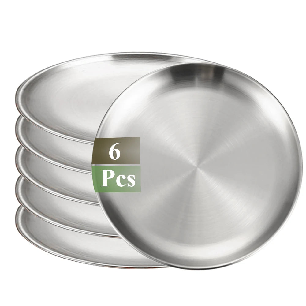 6Pcs Stainless Steel Plate Set BBQ Fried Chicken Barbecue Meat Plate Vegetable Fruit Storage Tray Party Cake Dessert Plate