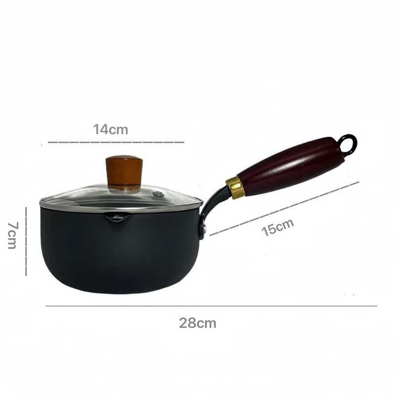Wooden Handle Milk and Soup Pot, Induction Compatible, With or Without Lid