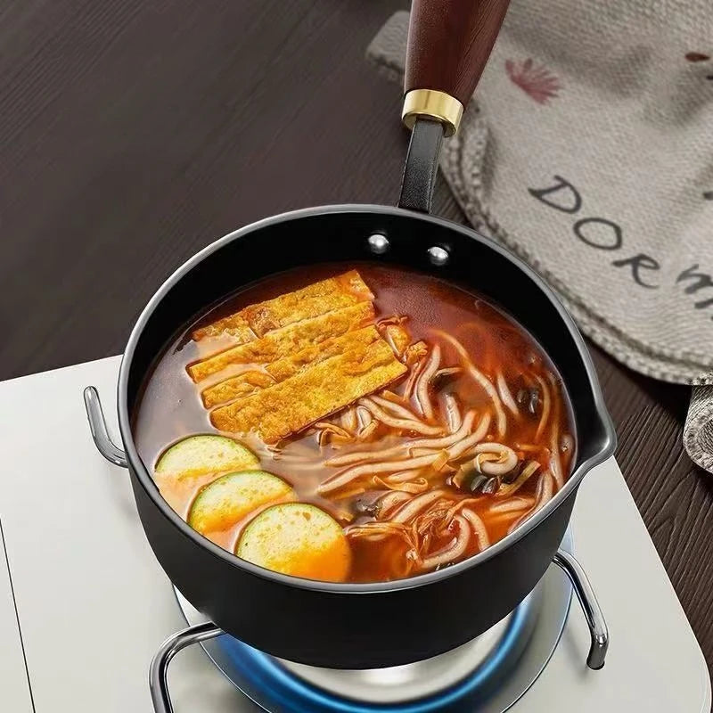 Wooden Handle Milk and Soup Pot, Induction Compatible, With or Without Lid