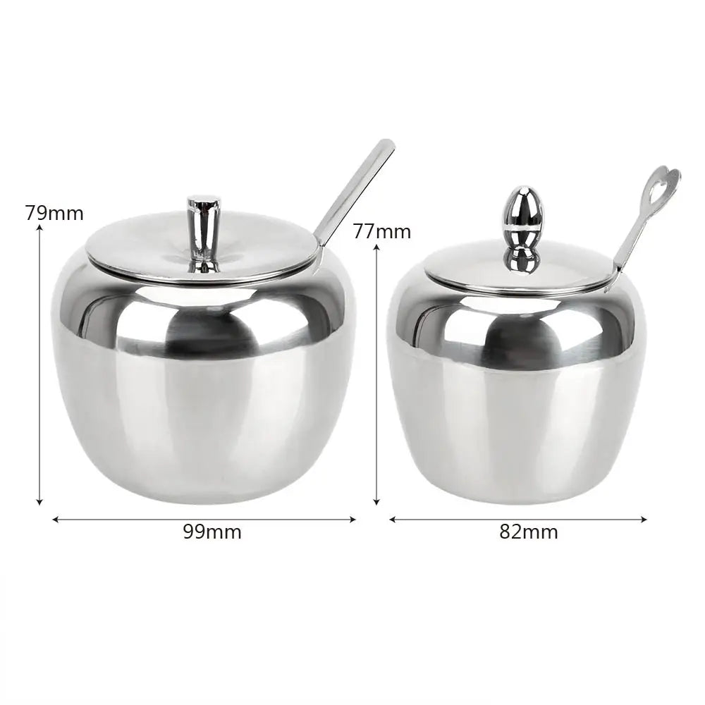 Apple Sugar Bowl Seasoning Jar Kitchen Accessories With Lid and Spoon Condiment Pot Spice Container Stainless Steel Tableware