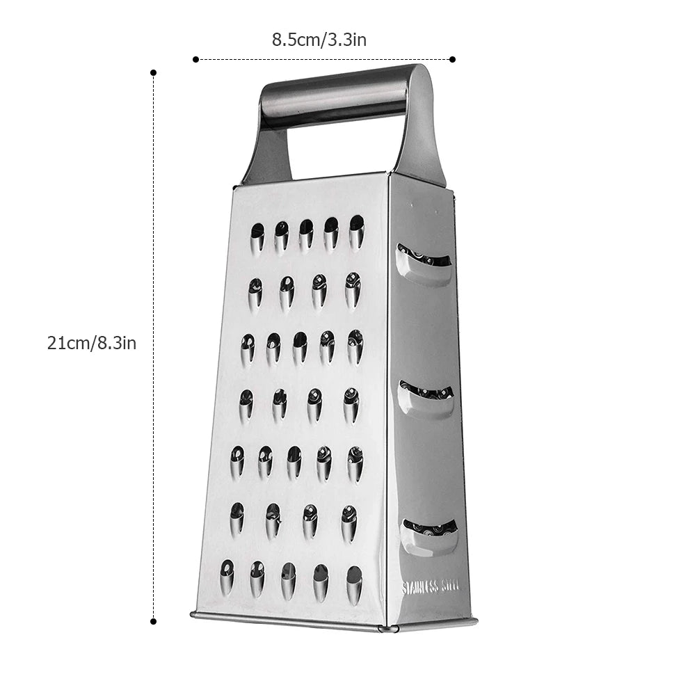 Stainless Steel 4 Sided Box Grater, Cheese and Vegetable Slicer, 6, 8 or 9 Inch