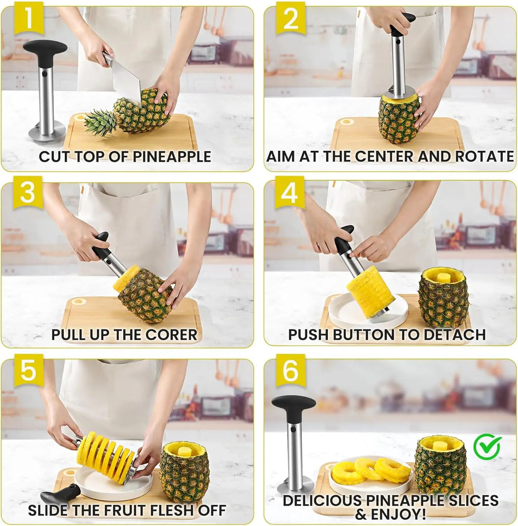 Pineapple Corer and Slicer Tool - Sharp Pineapple Cutter with Serrated Tips Easy to Use and Clean - Stainless Steel Core Remover