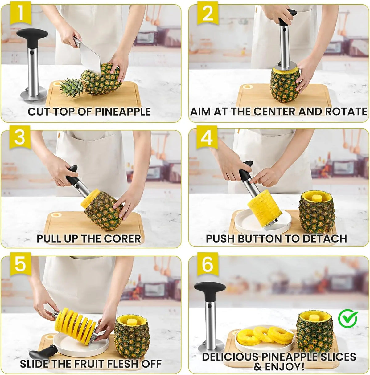 Pineapple Corer and Slicer Tool - Sharp Pineapple Cutter with Serrated Tips Easy to Use and Clean - Stainless Steel Core Remover