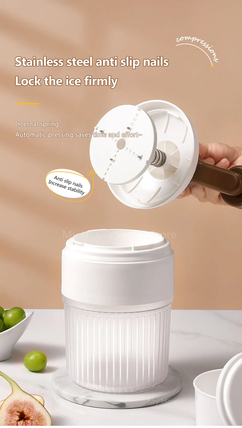 Shaved Ice Machine Mini Ice Crusher Hand Operated Shaved Ice Milkshake Maker Household Portable Small Hail Machine Kitchen Tool