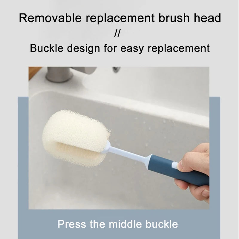 Removable Long Handle Soft Sponge Brush Kitchen Washing Cleaning Tool For Coffee Drink Wineglass Bottle Glass Cup Brush