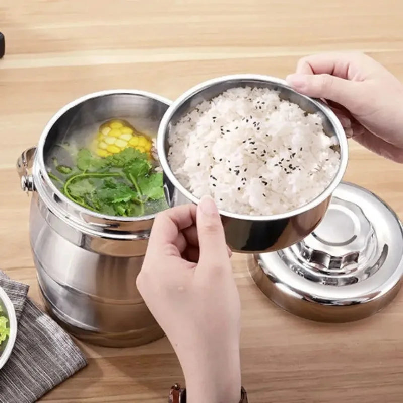 Stainless Steel Insulated Food Jar with Foldable Handle, Leakproof Lunch Box, 1.6, 2.2 or 3 L