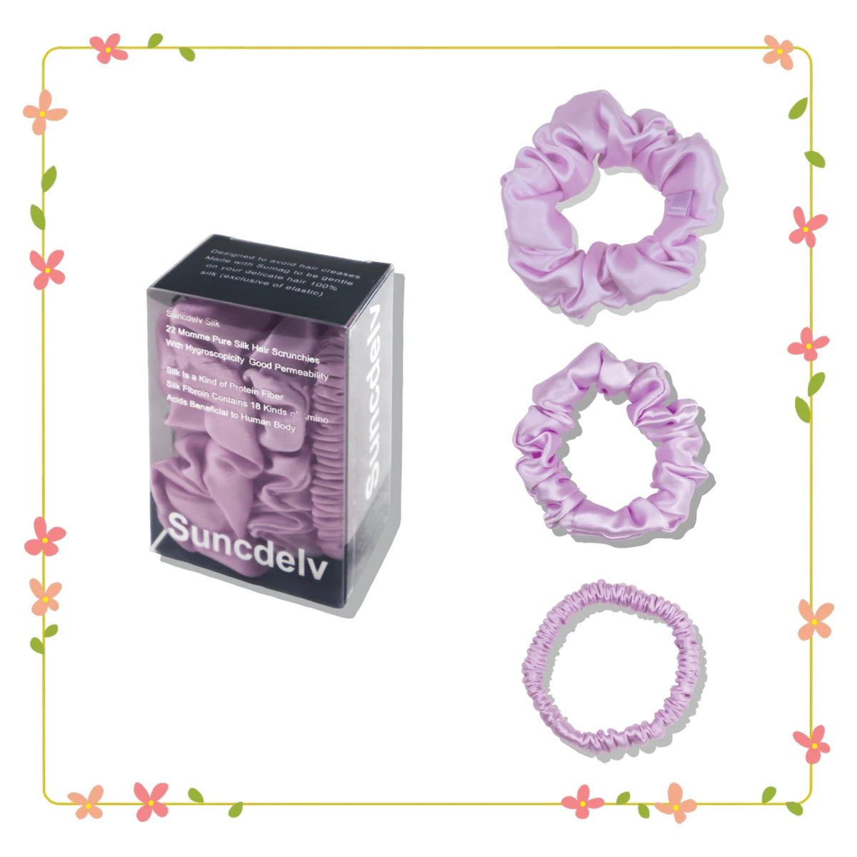 Silk Hair Scrunchies Set of 3, Widths 1cm, 2cm and 3cm
