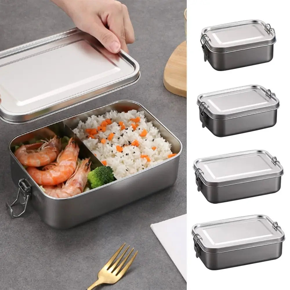 Stainless Steel Square Bento Box with Lid, Leak-Proof Lunch Container, 550 to 2400 ml